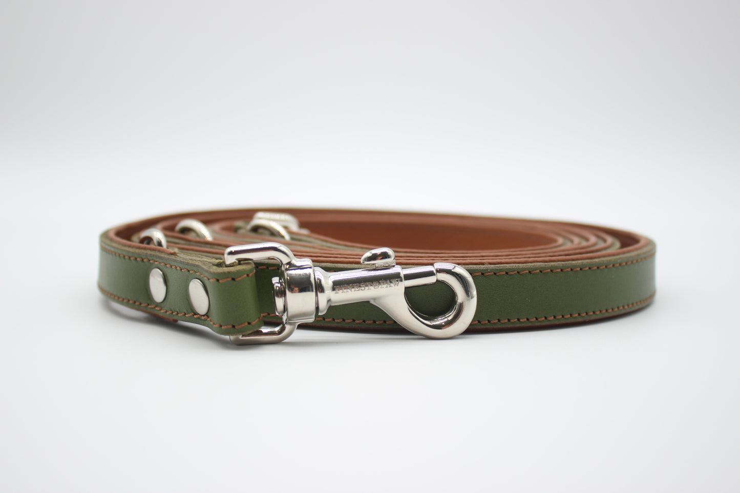 FinestPaw_Leine_Soft_Komfort_Fuehrleine_waldgruen-cognac_all_all_silber_front