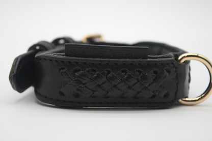 FinestPaw_Halsband_Flechtkunst_schwarz_xs_gold_logo