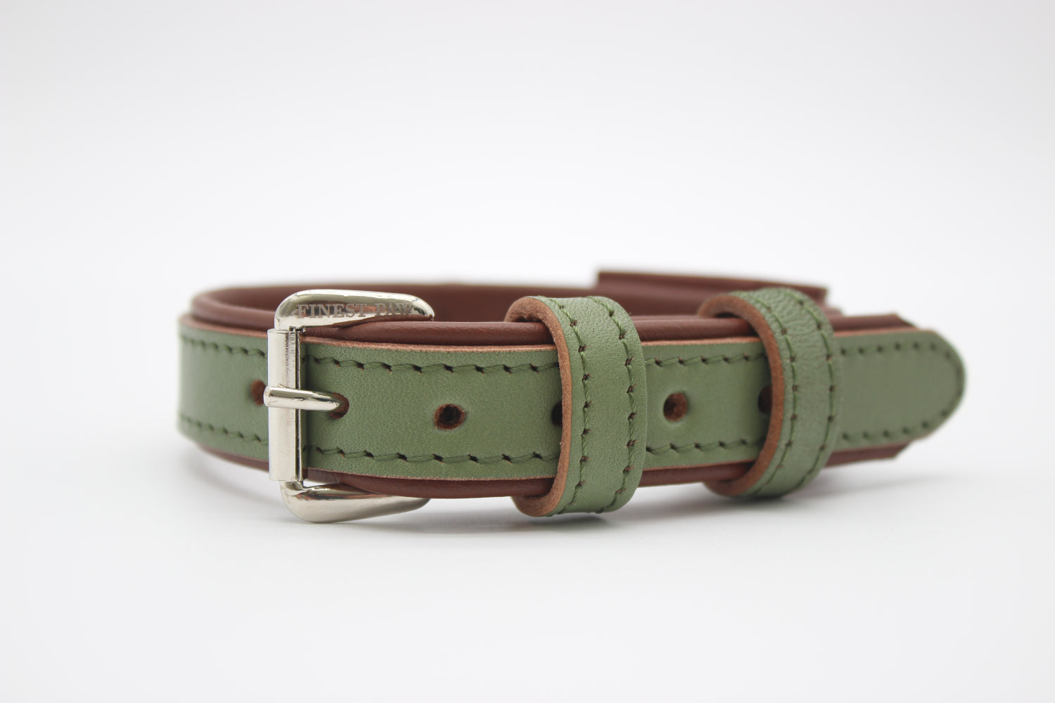 FinestPaw_Halsband_Klassik_Premium_salbei_m_silber_front