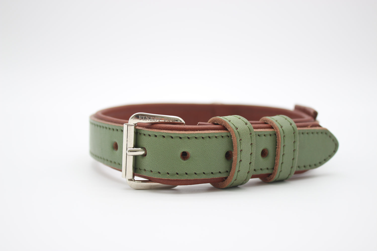 FinestPaw_Halsband_Klassik_Premium_salbei_xs_silber_front