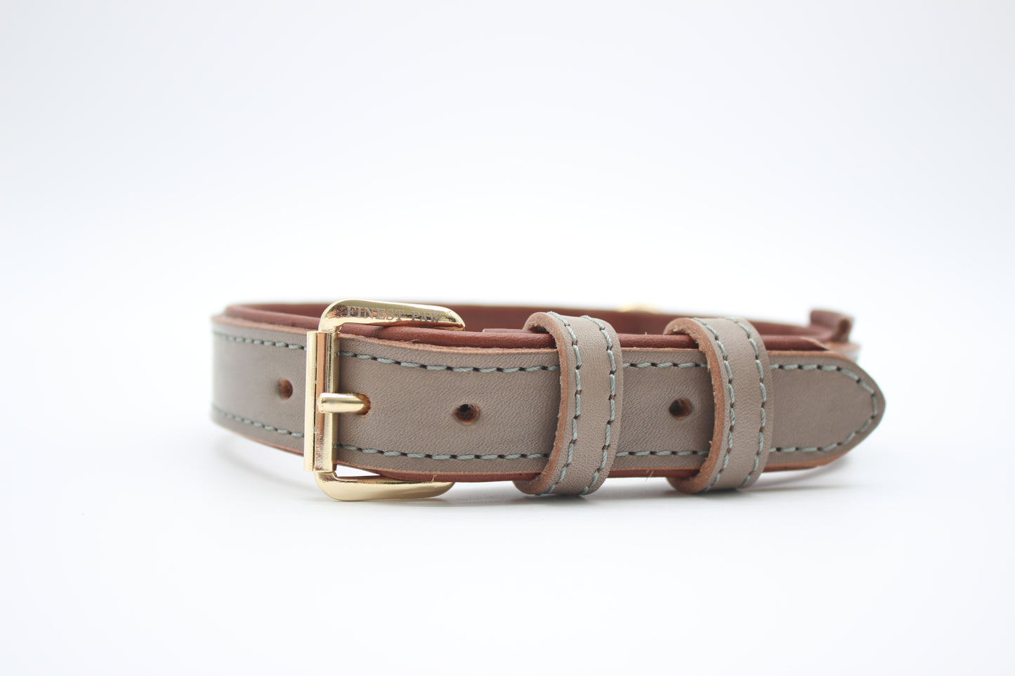 FinestPaw_Halsband_Klassik_Premium_taupe_m_gold_front