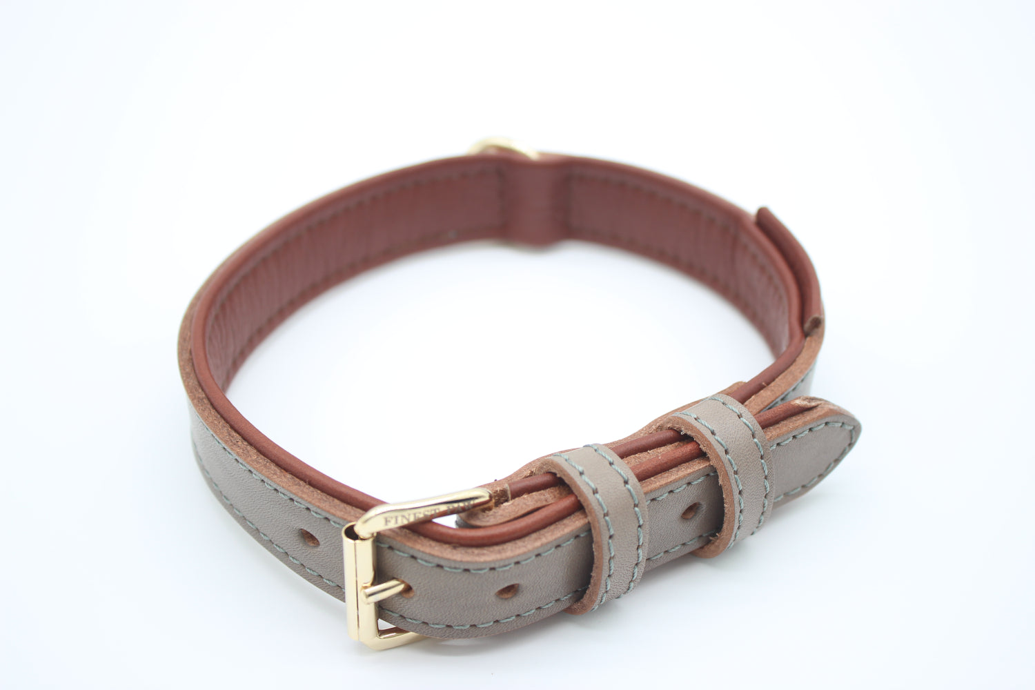 FinestPaw_Halsband_Klassik_Premium_taupe_m_gold_oben