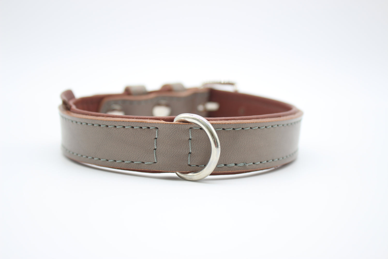 FinestPaw_Halsband_Klassik_Premium_taupe_m_silber_dring