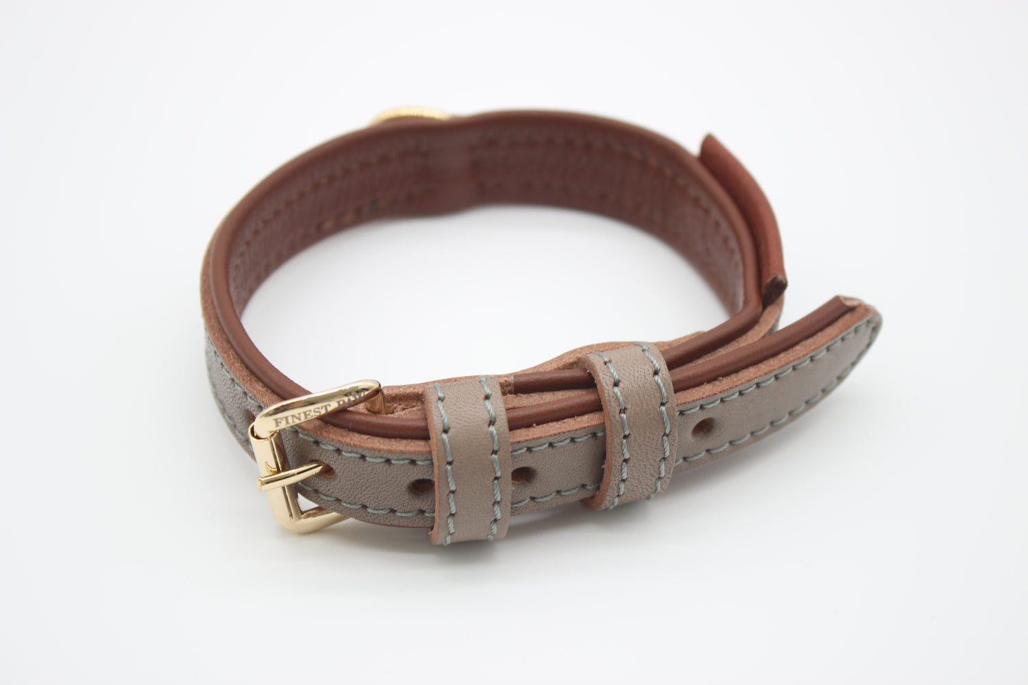 FinestPaw_Halsband_Klassik_Premium_taupe_xs_gold_oben