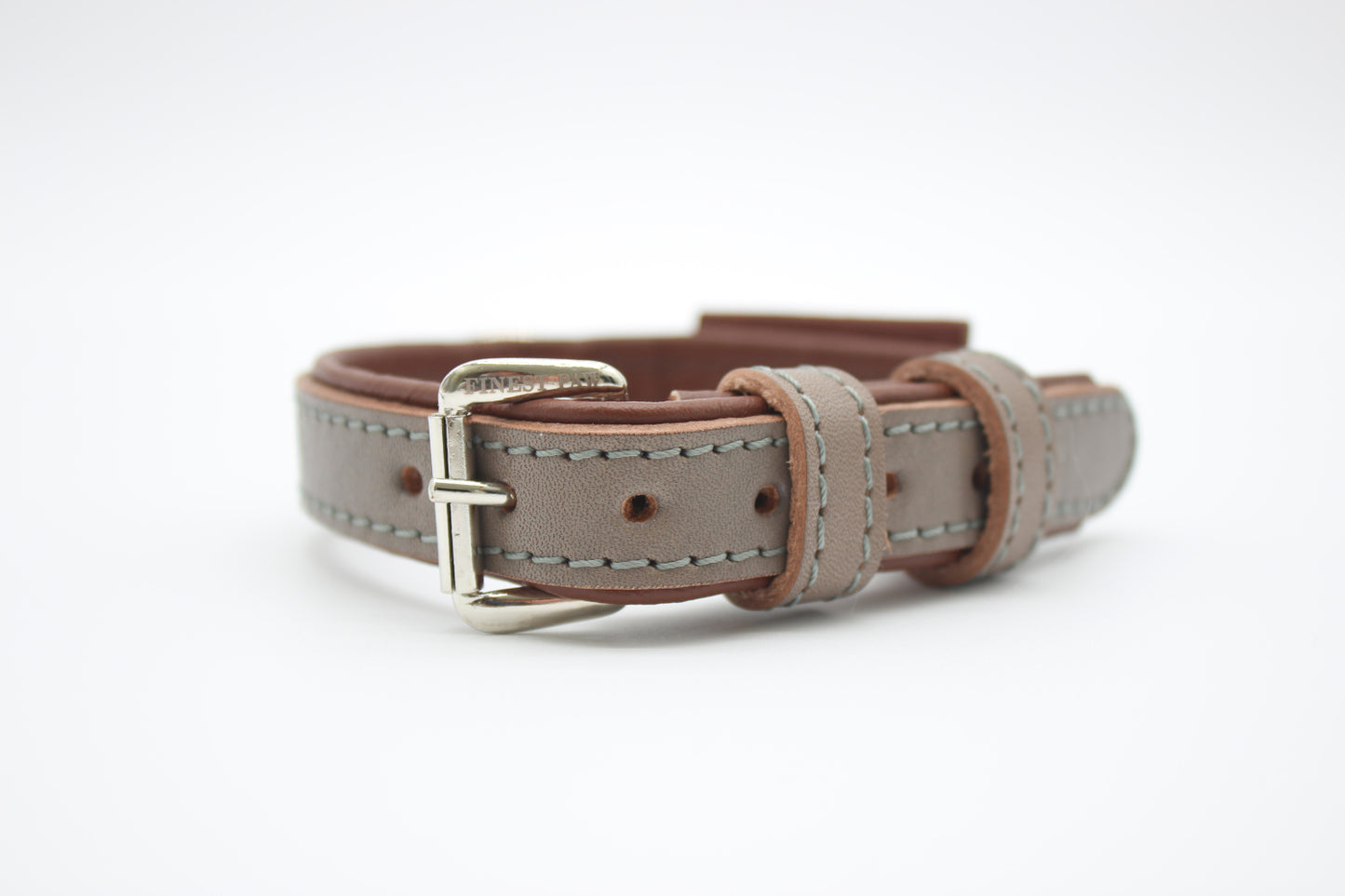 FinestPaw_Halsband_Klassik_Premium_taupe_xs_silber_front