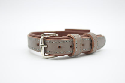 FinestPaw_Halsband_Klassik_Premium_taupe_xs_silber_front