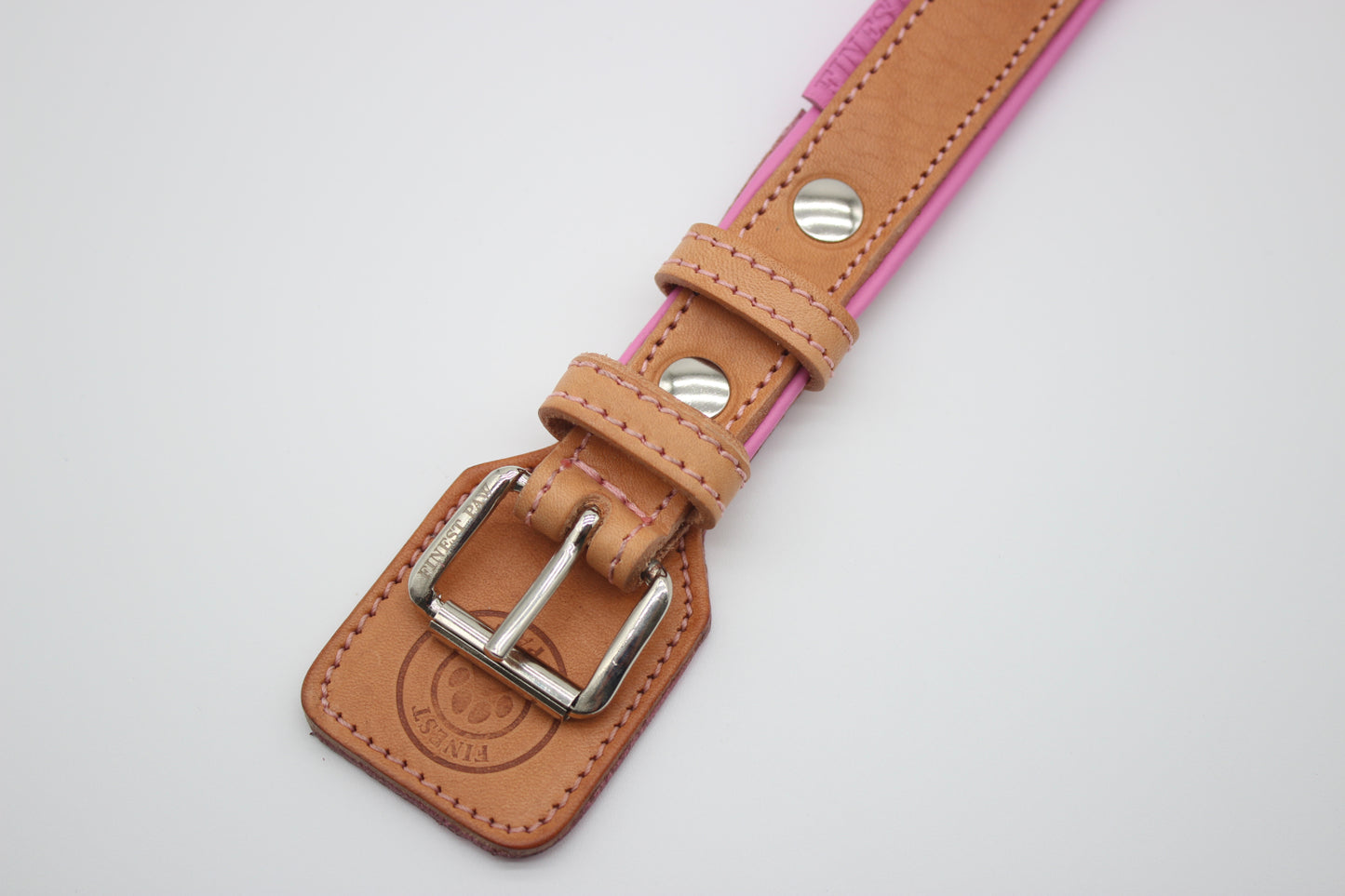 FinestPaw_Halsband_Soft_Komfort_beige-rosa_m_silber_schnalle