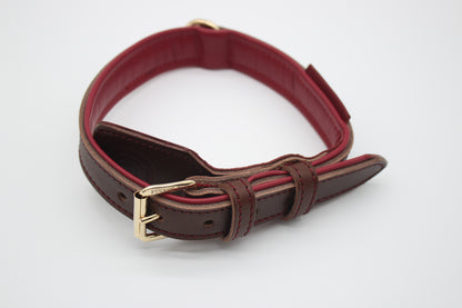 FinestPaw_Halsband_Soft_Komfort_braun-bordeaux_m_gold_oben