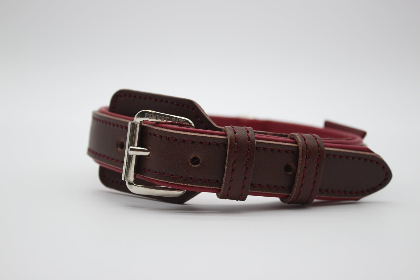 FinestPaw_Halsband_Soft_Komfort_braun-bordeaux_m_silber_front