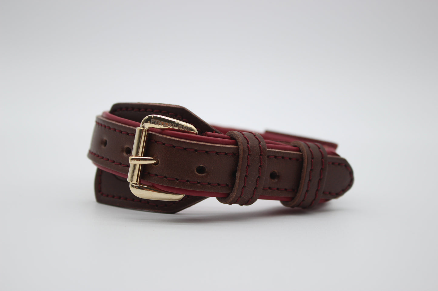 FinestPaw_Halsband_Soft_Komfort_braun-bordeaux_xs_gold_front