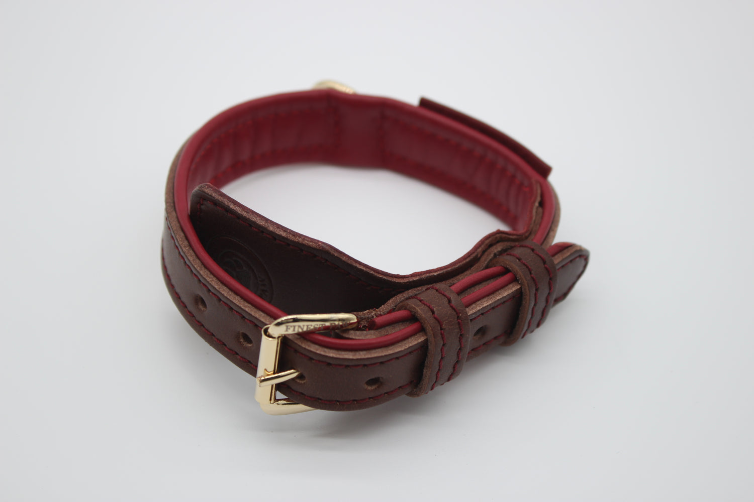 FinestPaw_Halsband_Soft_Komfort_braun-bordeaux_xs_gold_oben