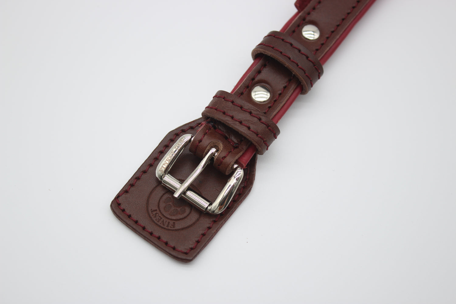 FinestPaw_Halsband_Soft_Komfort_braun-bordeaux_xs_silber_schnalle