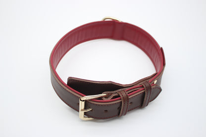 FinestPaw_Halsband_Soft_Komfort_braun-bordeaux_xxl_gold_oben