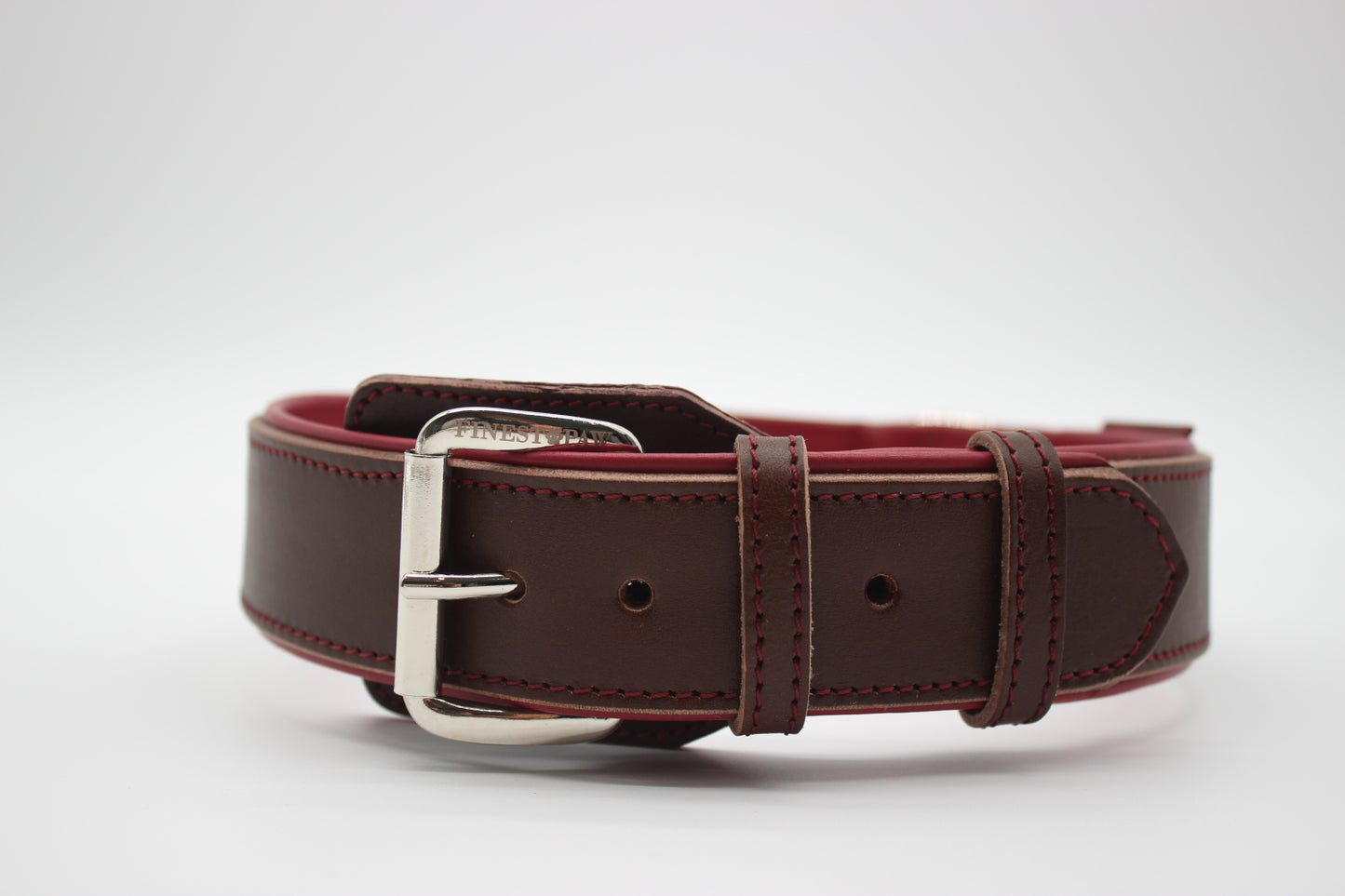FinestPaw_Halsband_Soft_Komfort_braun-bordeaux_xxl_silber_front