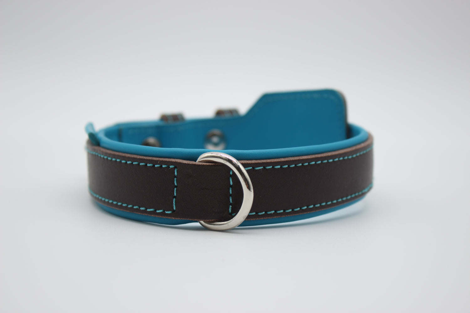 FinestPaw_Halsband_Soft_Komfort_braun-tuerkis_m_silber_dring