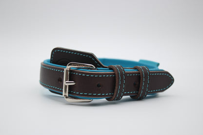 FinestPaw_Halsband_Soft_Komfort_braun-tuerkis_m_silber_front
