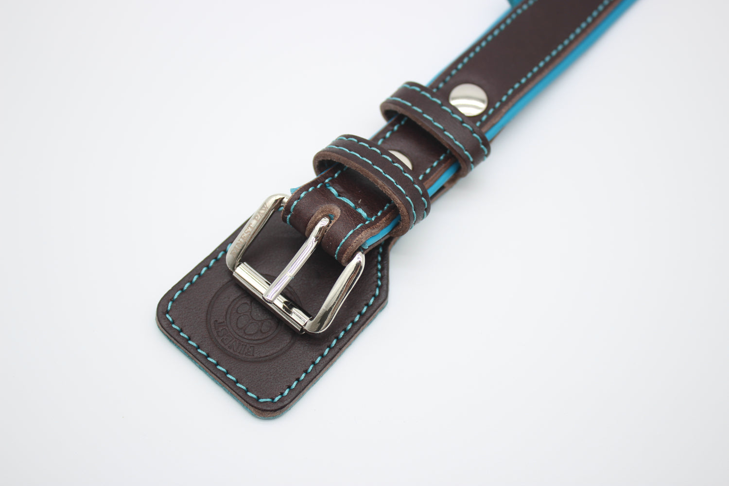 FinestPaw_Halsband_Soft_Komfort_braun-tuerkis_m_silber_schnalle