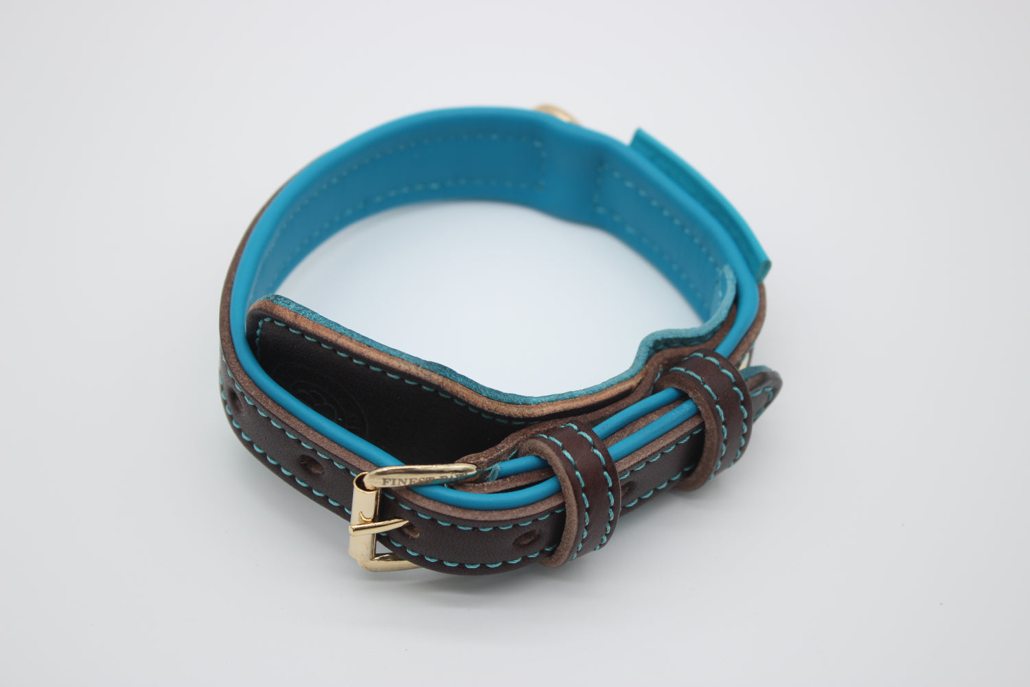 FinestPaw_Halsband_Soft_Komfort_braun-tuerkis_xs_gold_oben