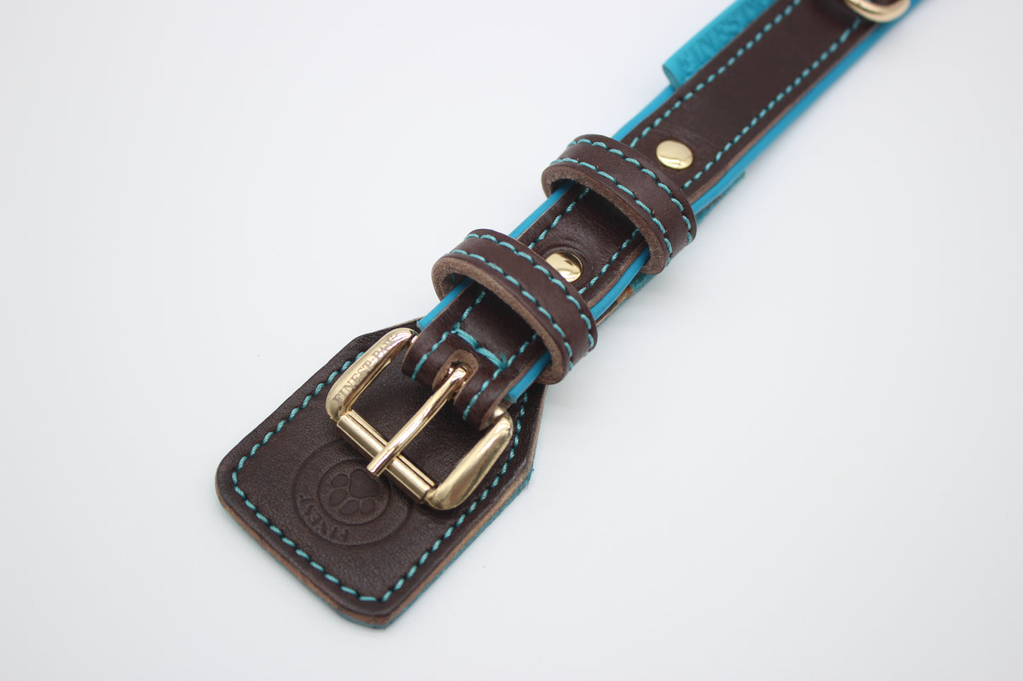 FinestPaw_Halsband_Soft_Komfort_braun-tuerkis_xs_gold_schnalle