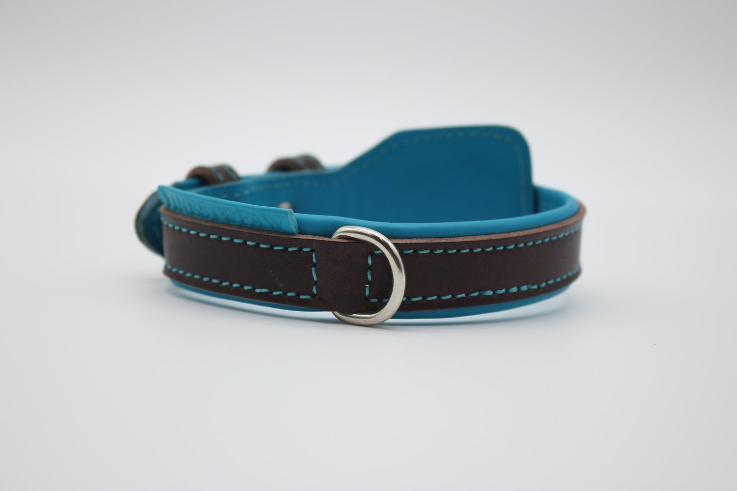FinestPaw_Halsband_Soft_Komfort_braun-tuerkis_xs_silber_dring