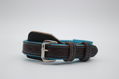 FinestPaw_Halsband_Soft_Komfort_braun-tuerkis_xs_silber_front