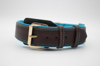 FinestPaw_Halsband_Soft_Komfort_braun-tuerkis_xxl_gold_front