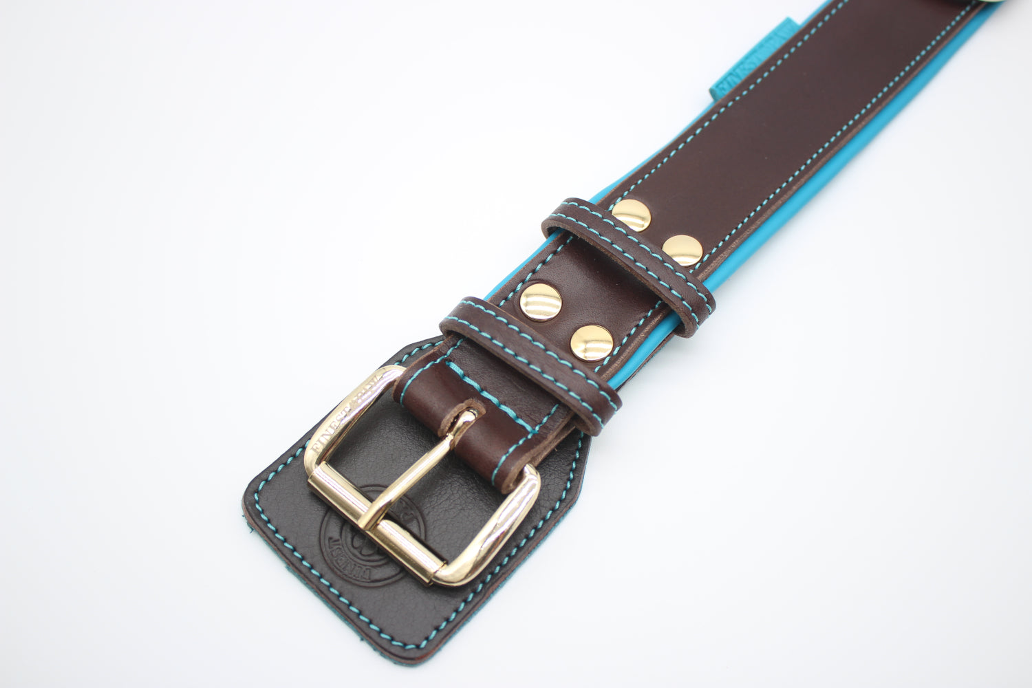 FinestPaw_Halsband_Soft_Komfort_braun-tuerkis_xxl_gold_schnalle