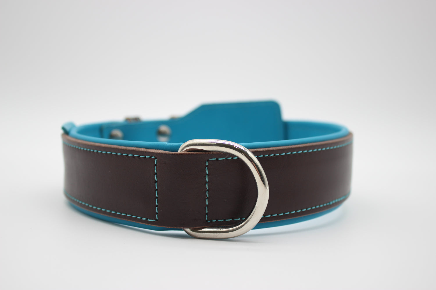 FinestPaw_Halsband_Soft_Komfort_braun-tuerkis_xxl_silber_dring