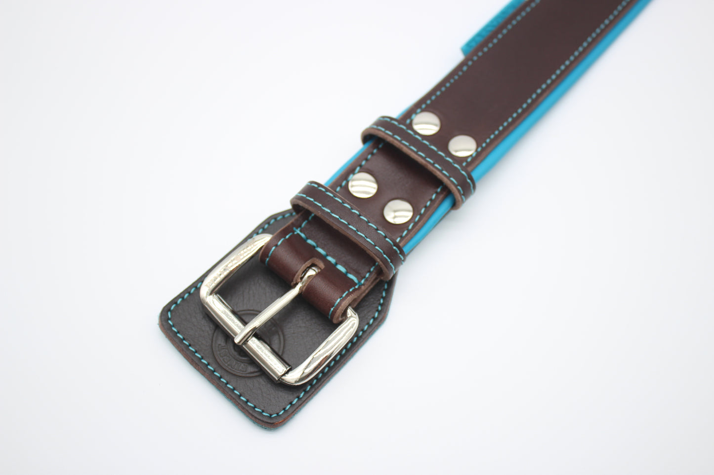 FinestPaw_Halsband_Soft_Komfort_braun-tuerkis_xxl_silber_schnalle