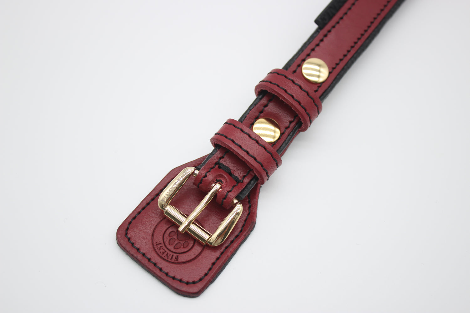 FinestPaw_Halsband_Soft_Komfort_rot-schwarz_xs_gold_schnalle