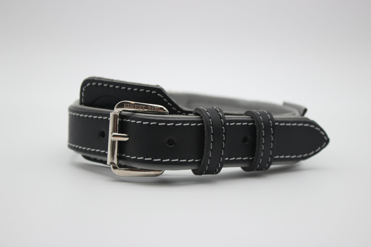 FinestPaw_Halsband_Soft_Komfort_schwarz-grau_m_silber_front