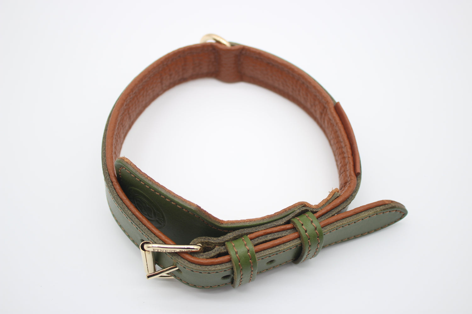 FinestPaw_Halsband_Soft_Komfort_waldgruen-cognac_m_all_oben