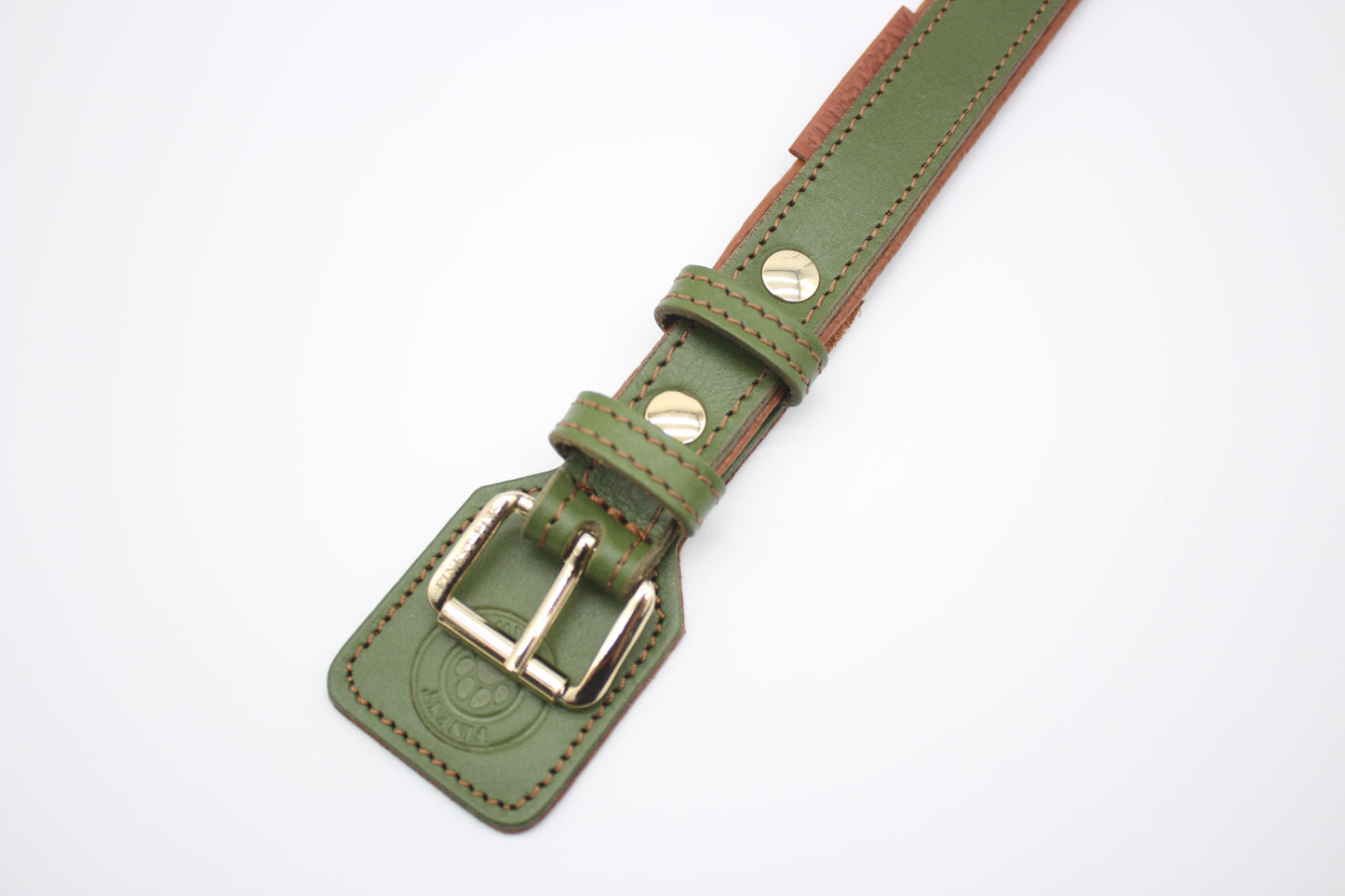 FinestPaw_Halsband_Soft_Komfort_waldgruen-cognac_m_gold_schnalle