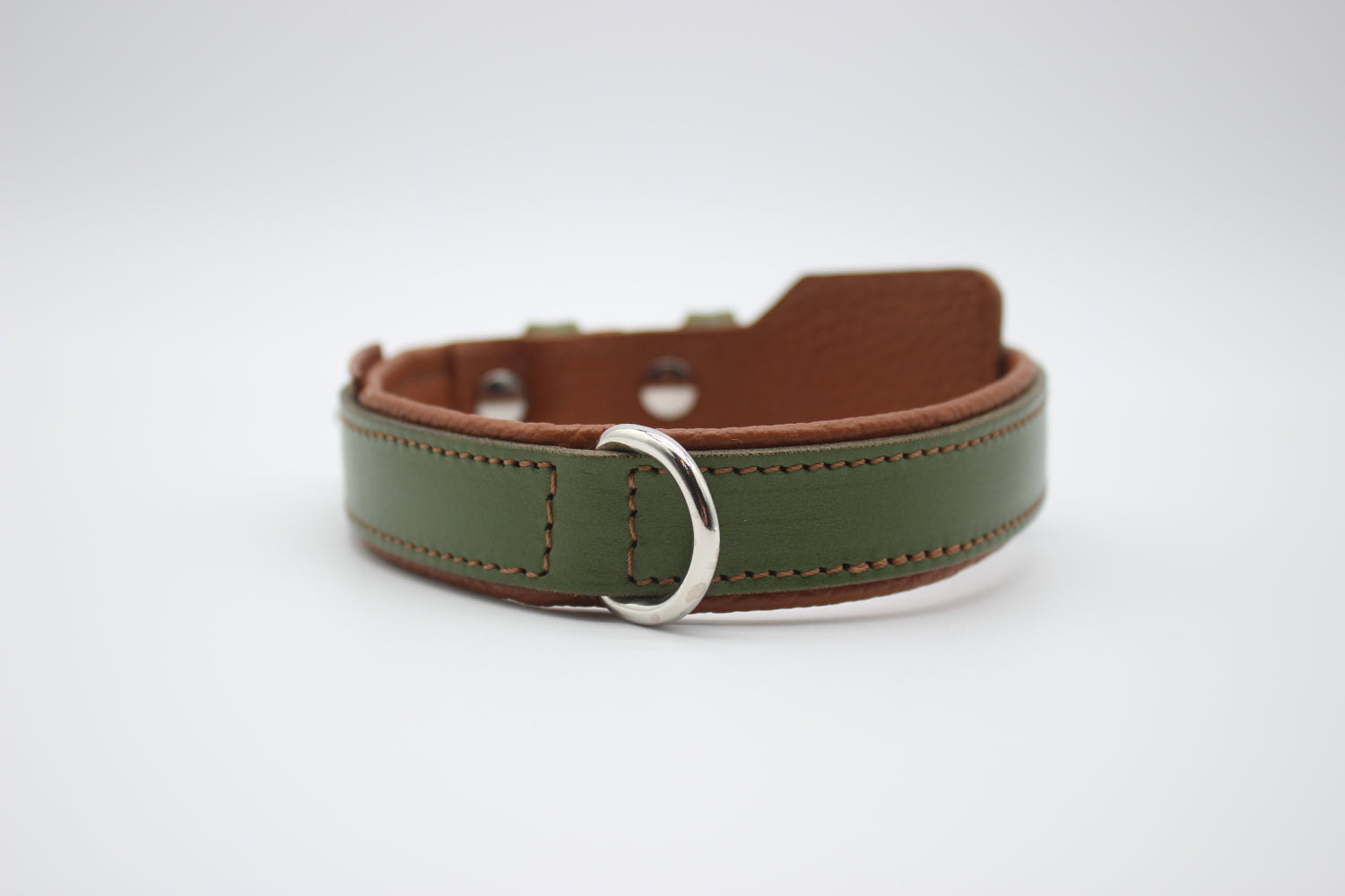 FinestPaw_Halsband_Soft_Komfort_waldgruen-cognac_m_silber_dring