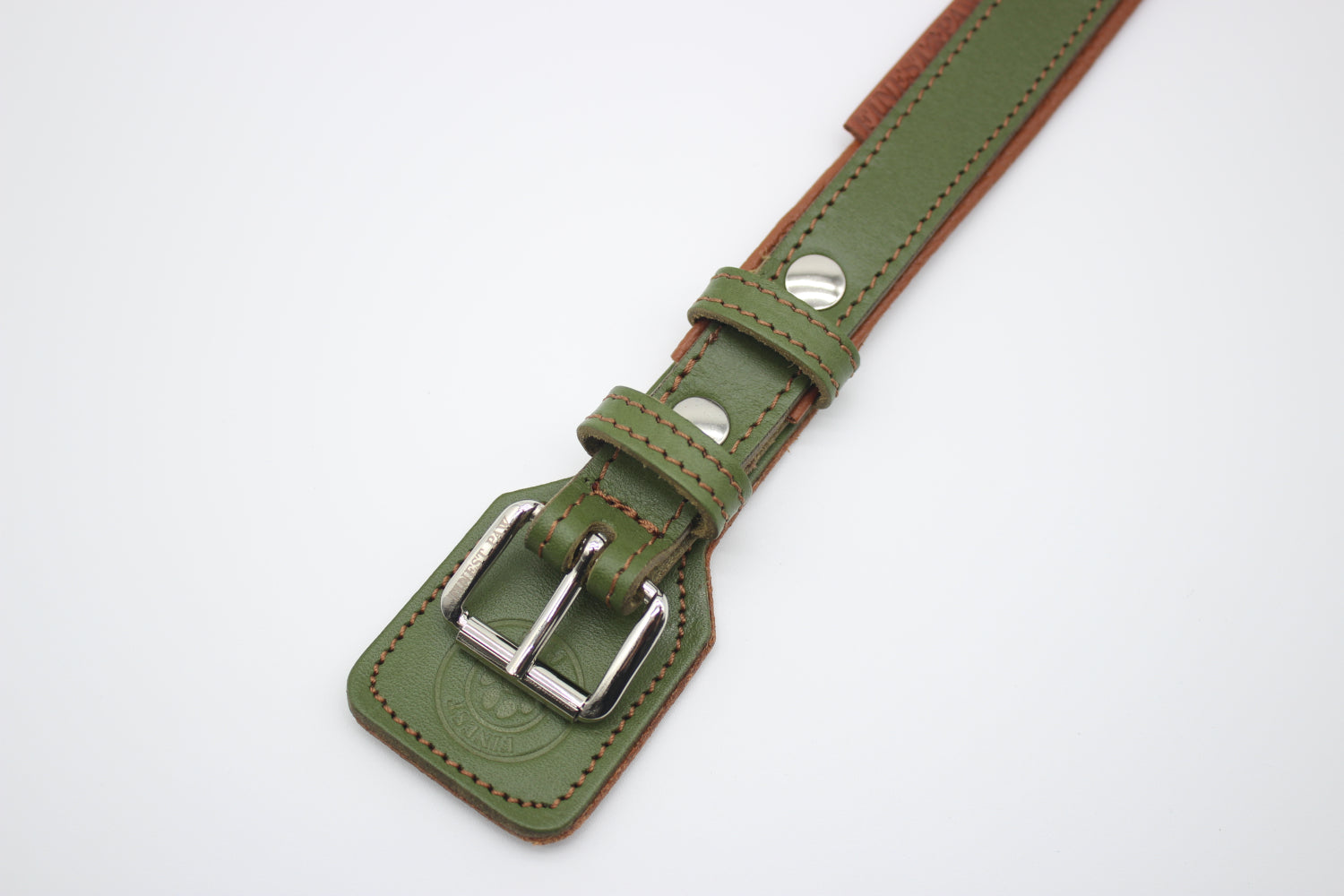 FinestPaw_Halsband_Soft_Komfort_waldgruen-cognac_m_silber_schnalle