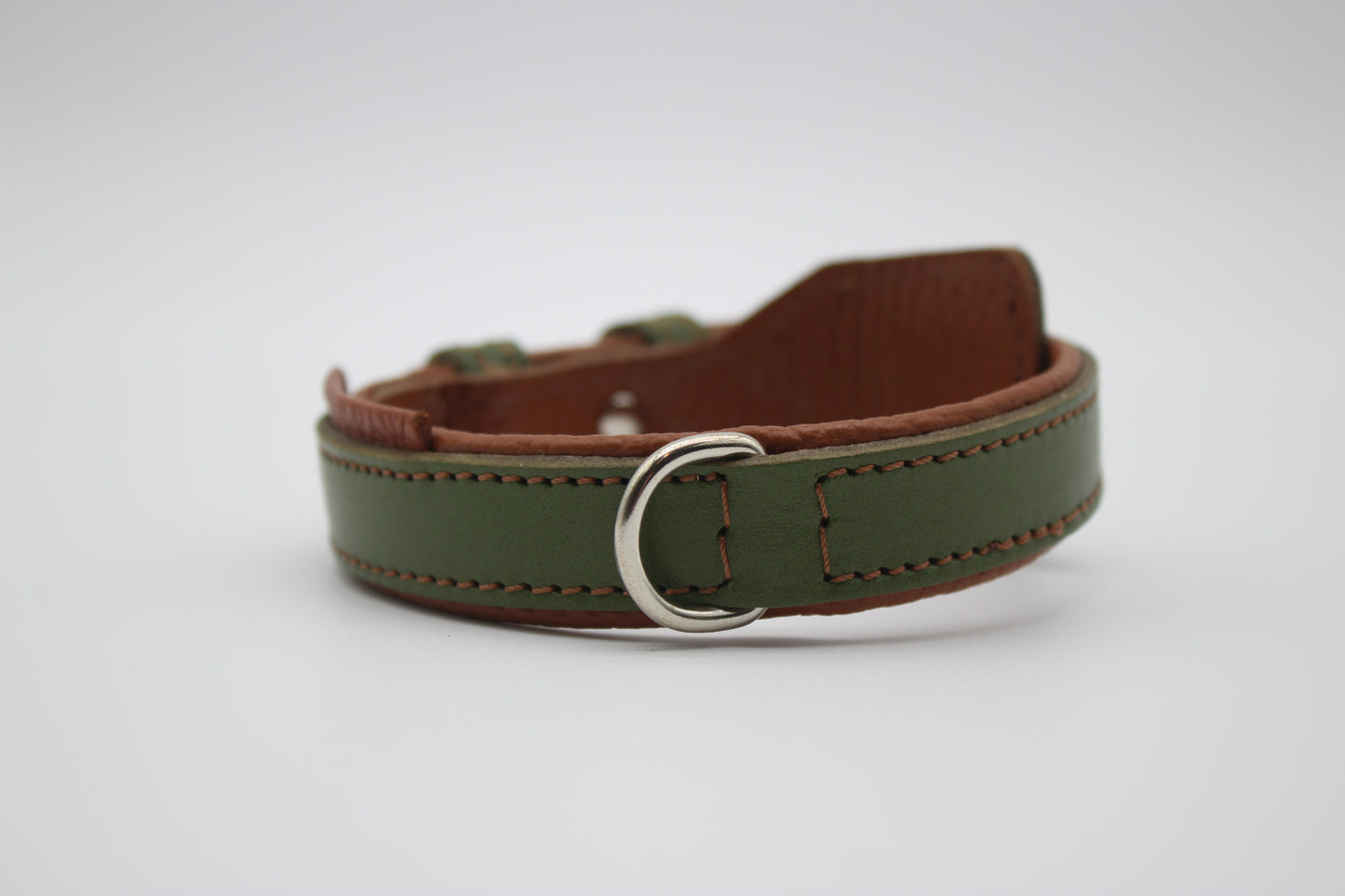 FinestPaw_Halsband_Soft_Komfort_waldgruen-cognac_xs_silber_dring
