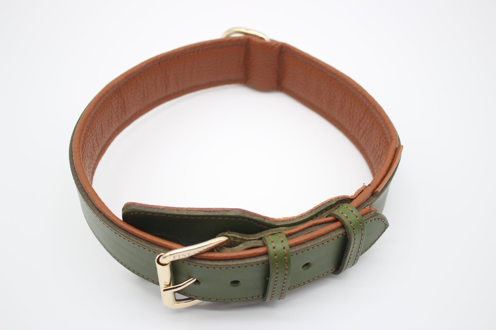 FinestPaw_Halsband_Soft_Komfort_waldgruen-cognac_xxl_all_oben