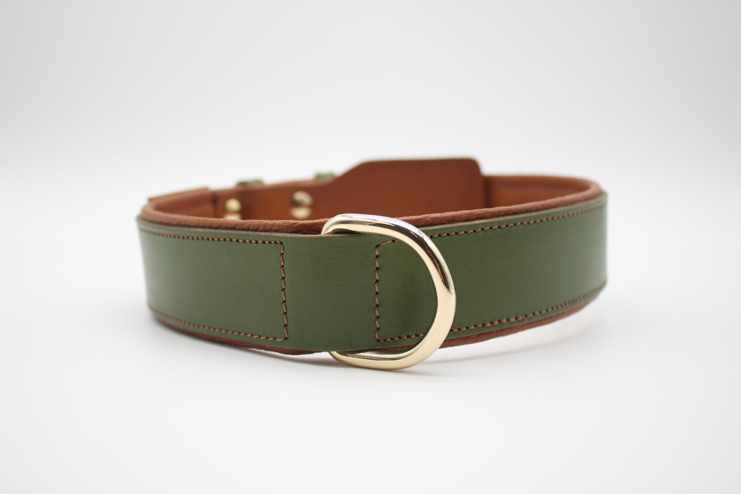 FinestPaw_Halsband_Soft_Komfort_waldgruen-cognac_xxl_gold_dring