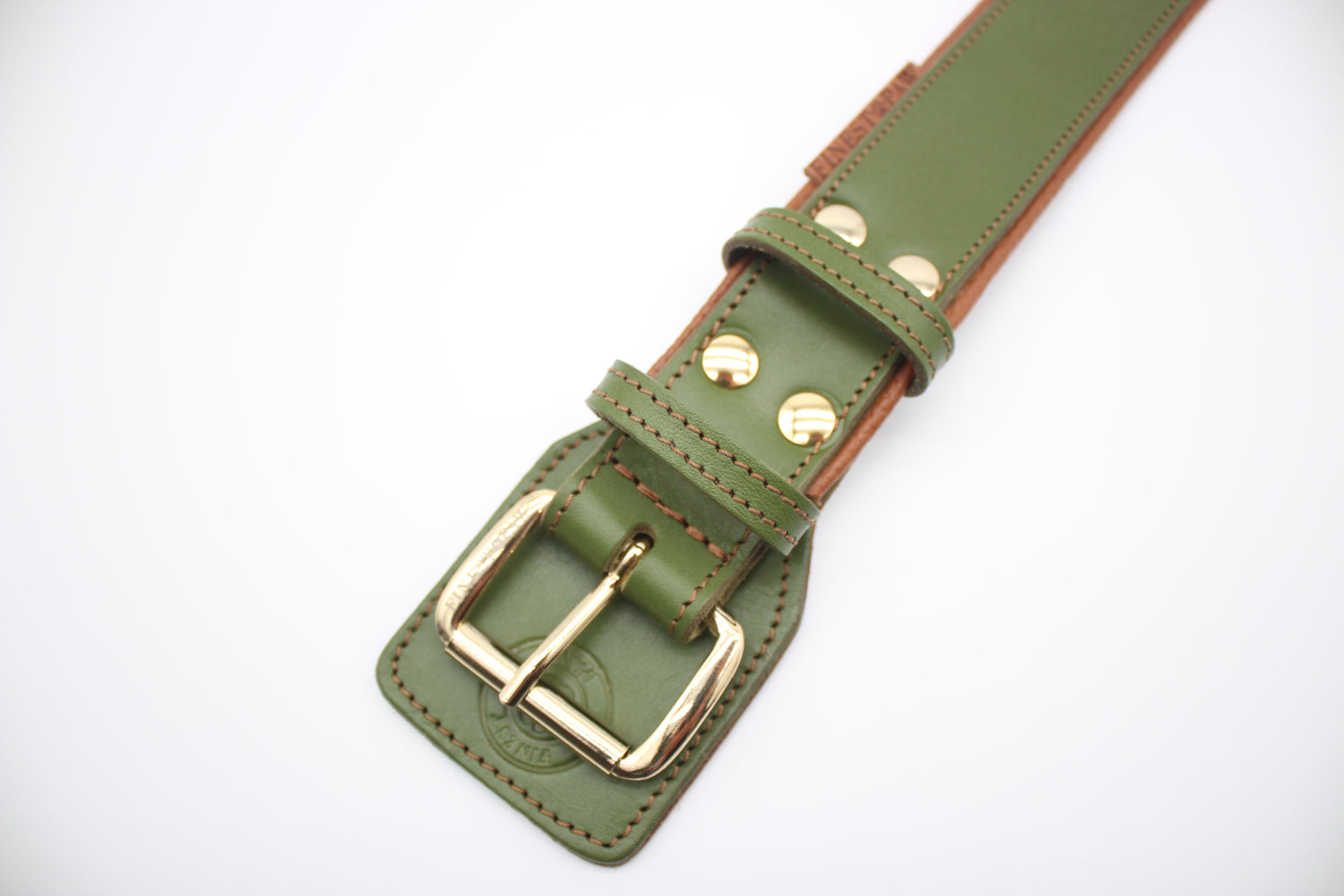FinestPaw_Halsband_Soft_Komfort_waldgruen-cognac_xxl_gold_schnalle