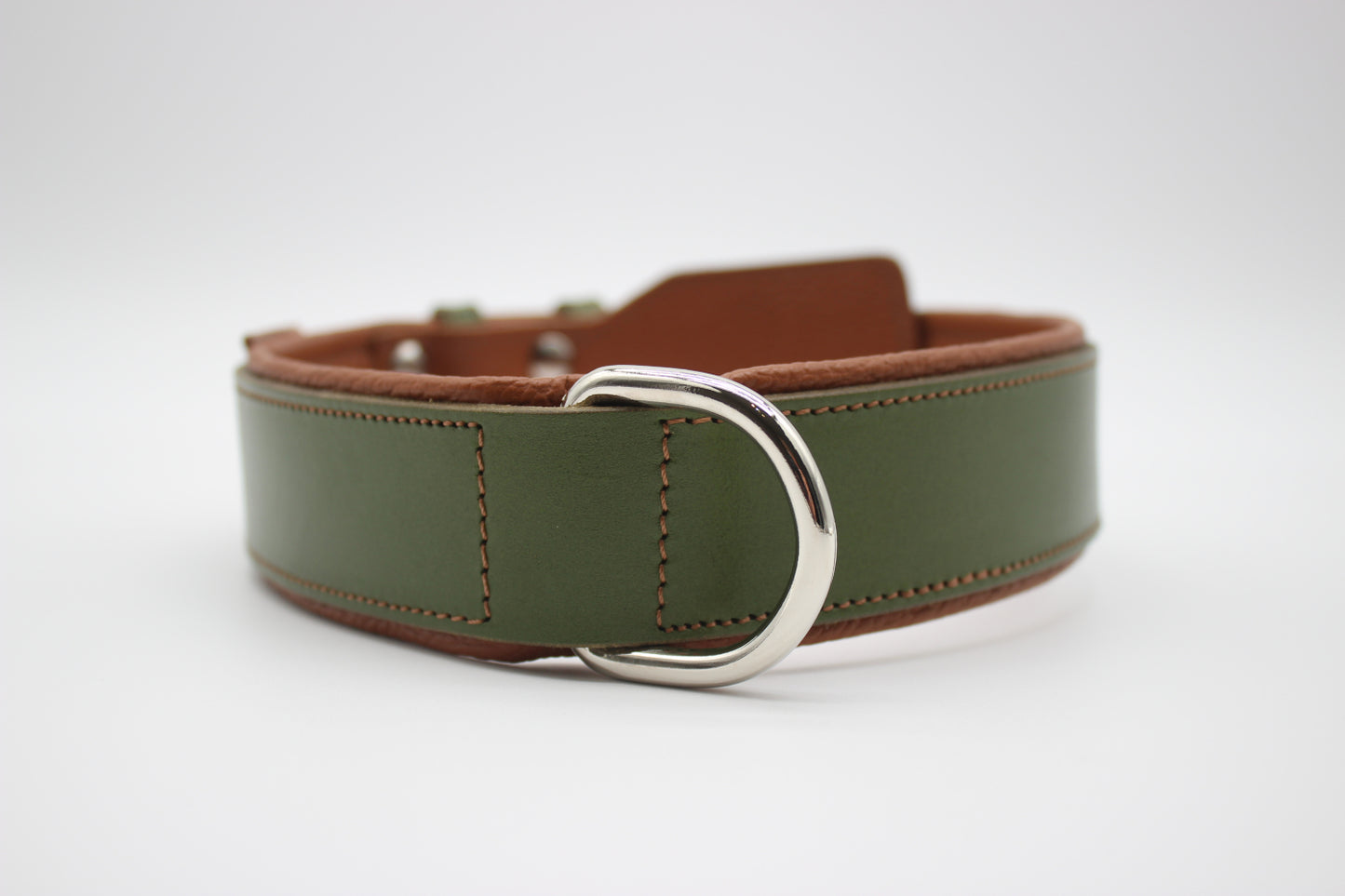 FinestPaw_Halsband_Soft_Komfort_waldgruen-cognac_xxl_silber_dring