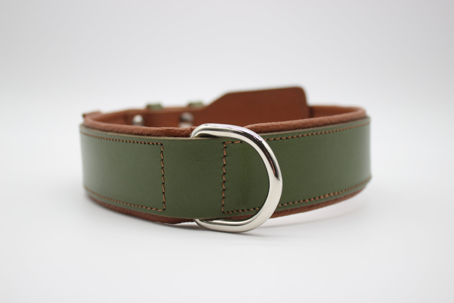 FinestPaw_Halsband_Soft_Komfort_waldgruen-cognac_xxl_silber_dring