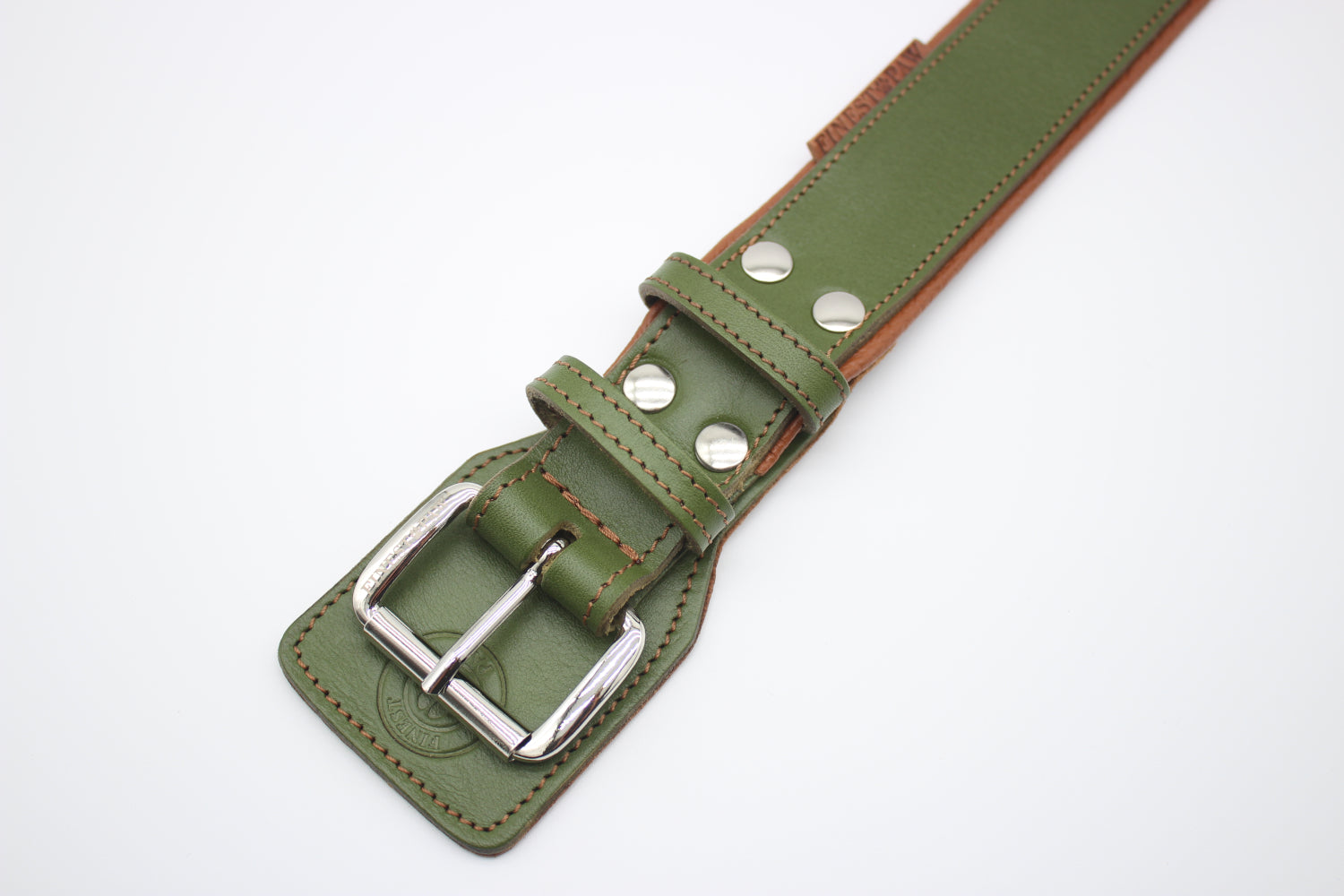 FinestPaw_Halsband_Soft_Komfort_waldgruen-cognac_xxl_silber_schnalle