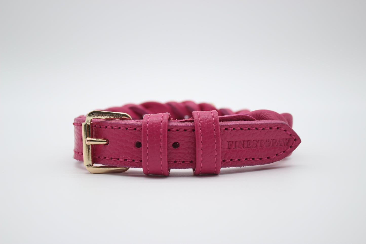 FinestPaw_Halsband_Vollgeflochten_pink_m_gold_front