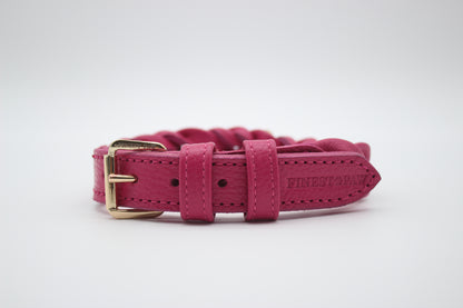 FinestPaw_Halsband_Vollgeflochten_pink_m_gold_front