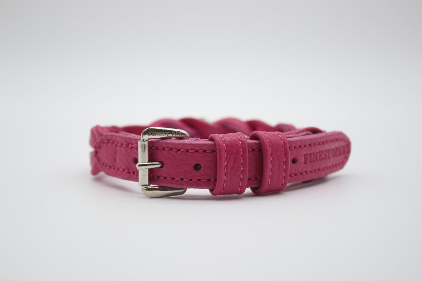 FinestPaw_Halsband_Vollgeflochten_pink_m_silber_front