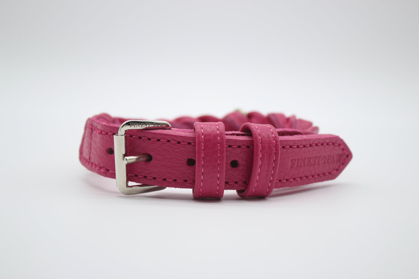 FinestPaw_Halsband_Vollgeflochten_pink_xs_silber_front