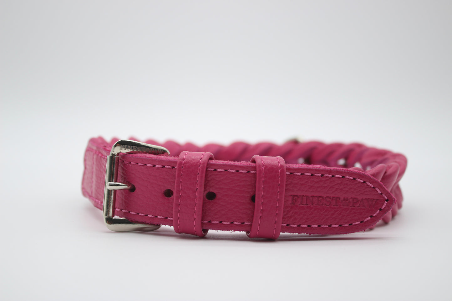 FinestPaw_Halsband_Vollgeflochten_pink_xxl_silber_front