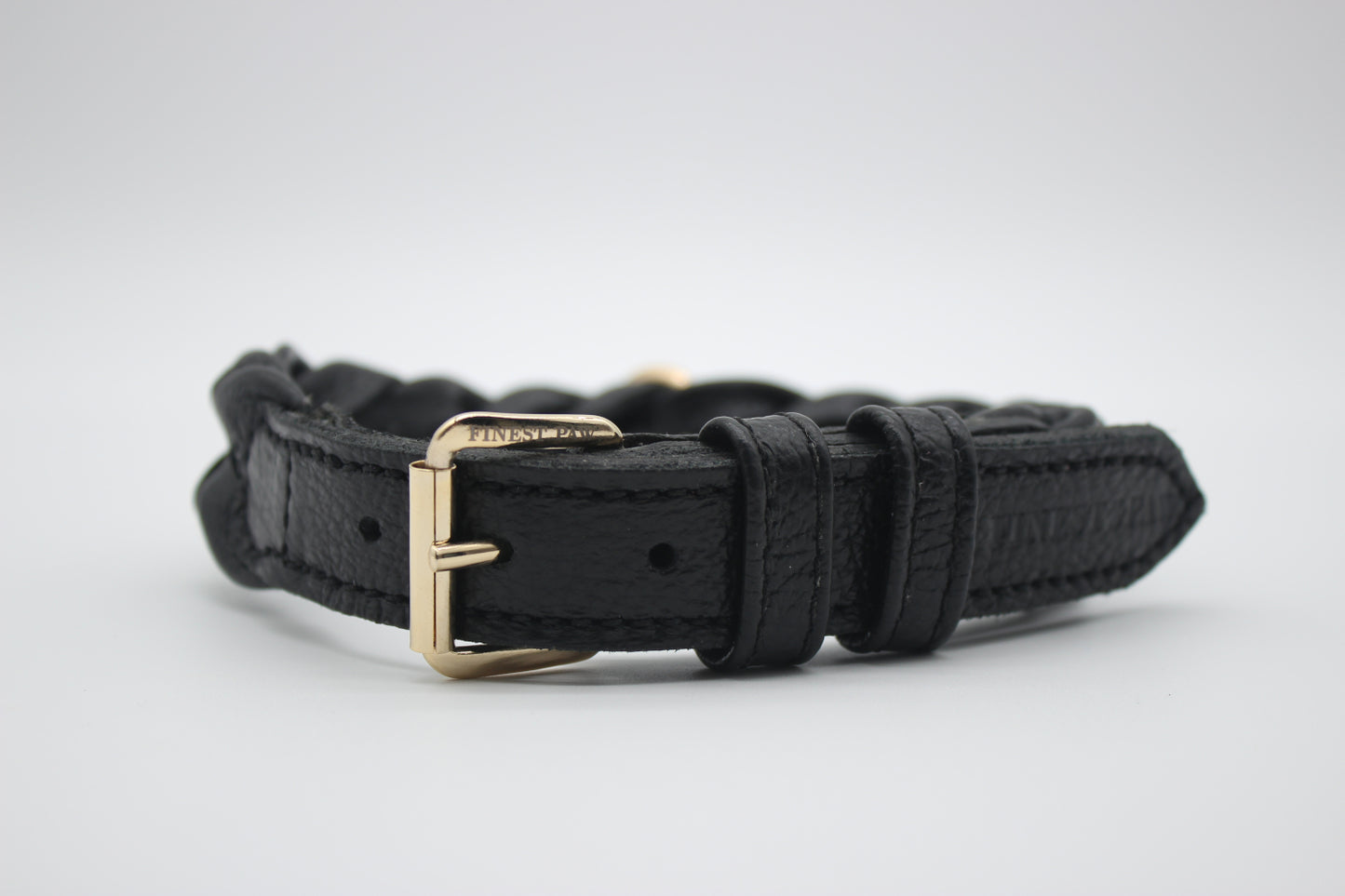 FinestPaw_Halsband_Vollgeflochten_schwarz_xs_gold_front