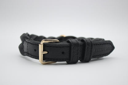 FinestPaw_Halsband_Vollgeflochten_schwarz_xs_gold_front