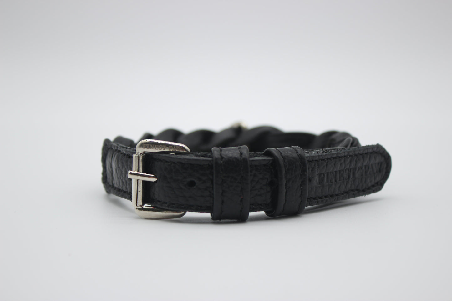FinestPaw_Halsband_Vollgeflochten_schwarz_xs_silber_front